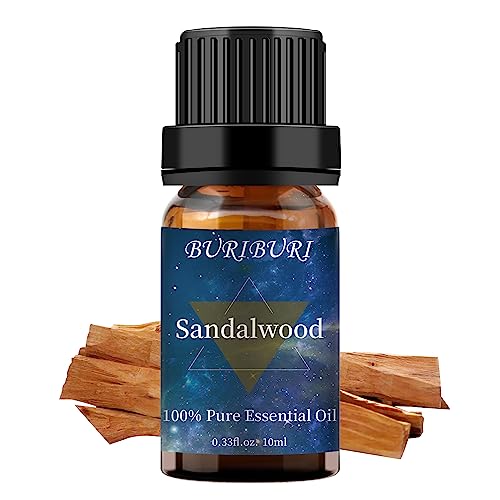 BURIBURI Sandalwood Essential Oils for Diffuser, Skin, Hair, 100% Pure, Undiluted Sandalwood Oil for Candle Soap Perfume Making, Natural, Organic Aromatherapy Sandalwood Oils 10ML