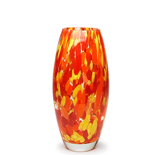 Cá d'Oro Glass Vase Orange/Yellow Confetti Hand Blown Murano-Style Art Glass - Model Oliva G