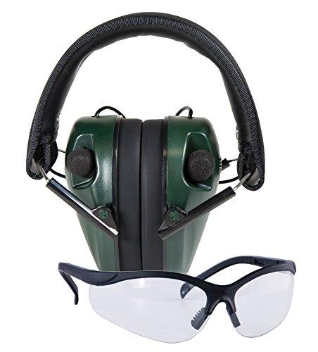 Caldwell E-Max Low Profile Electronic 23 NRR Adjustable Earmuffs w/ Sound Amplification for Shooting Range with Glasses, green