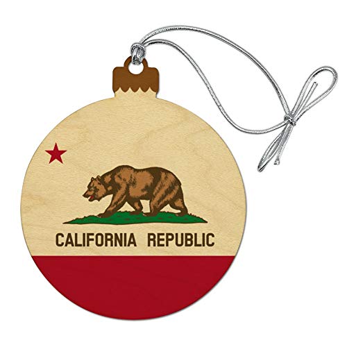 California Republic State Flag Wood Christmas Ornament
