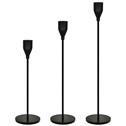 Candle Stick Holders Set of 3, Metal Taper Candle Stands Set Modern Elegant Decorative for Dinning Fireplace Wedding Party - Black