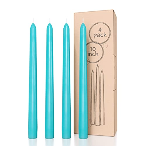 Candwax 10 inch Taper Candles Set of 4 - Dripless Taper Candles and Unscented Candlesticks - Turquoise Candle