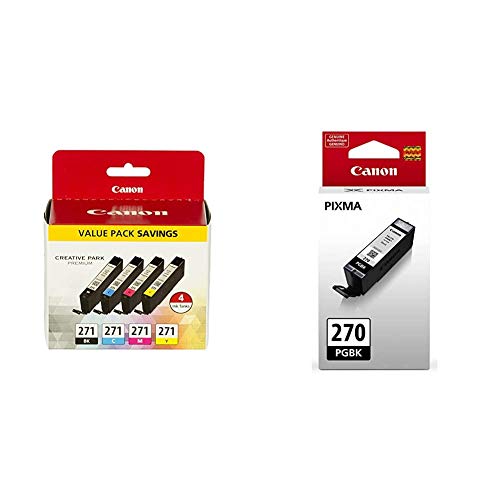 Canon CLI-271 Black/Cyan/Magenta/Yellow Ink Tanks (0390C005), Pack of 4 & PGI-270 Black Ink Tank (0373C001)