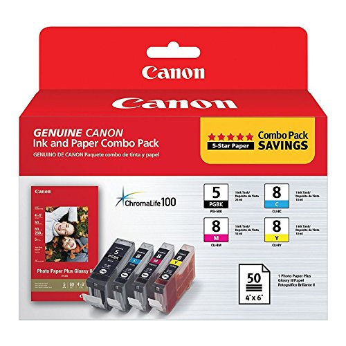 Canon PGI-5/ CLI-8 CMY Ink with PP-201 (50 Sheets) Combo Pack (0628B027AA)