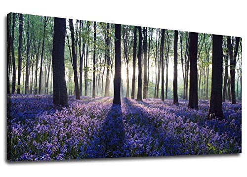 Canvas Wall Art Forest with Purple Lavender Large Green Trees
