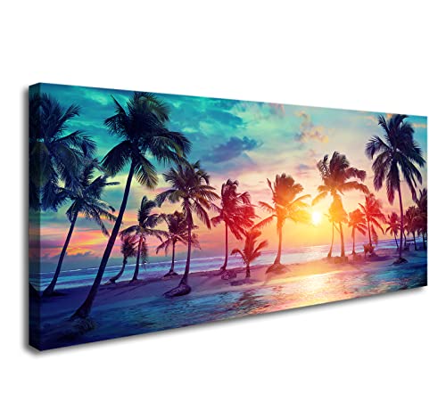 Canvas Wall Art Palm Trees Silhouettes On Tropical Beach At Sunset