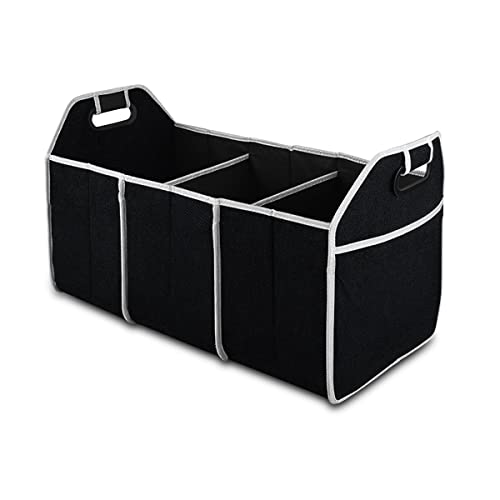 Car Trunk Organizer, Portable Foldable Waterproof Auto Storage Bag with 3 Compartments