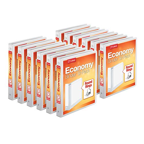 Cardinal Economy 3-Ring Binders, 1", Round Rings, Holds 225 Sheets, ClearVue Presentation View, Non-Stick, White, Carton of 12 (90621)