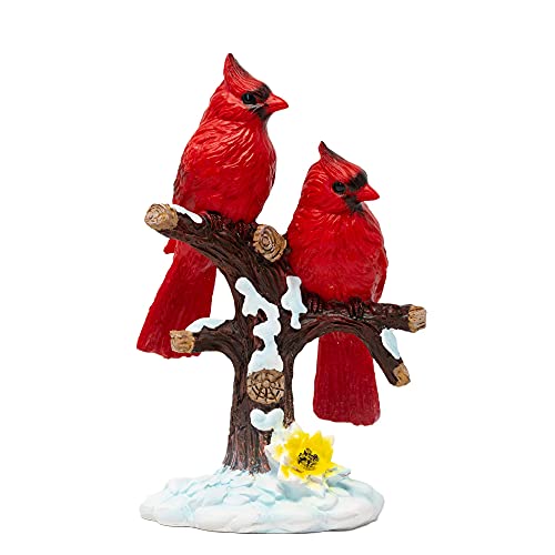 Cardinal Figurine - Red Christmas Cardinals Sitting on a Snowy Tree Branch