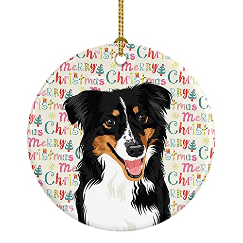 Caroline's Treasures Australian Shepherd Black Tricolor #3 Christmas Ceramic Ornament Christmas Tree Hanging Decorations for Home Christmas Holiday, Party, Gift, 3 in, Multicolor