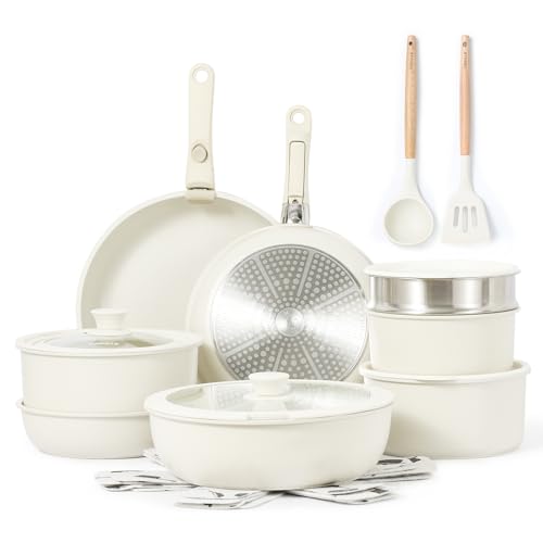 Carote 11 Pcs Pots & Pans White Granite Nonstick Cookware Set