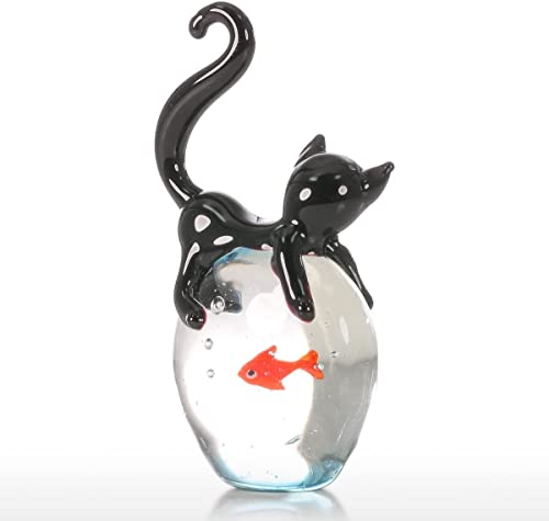 Cat and Goldfish Sculpture Glass Ornament