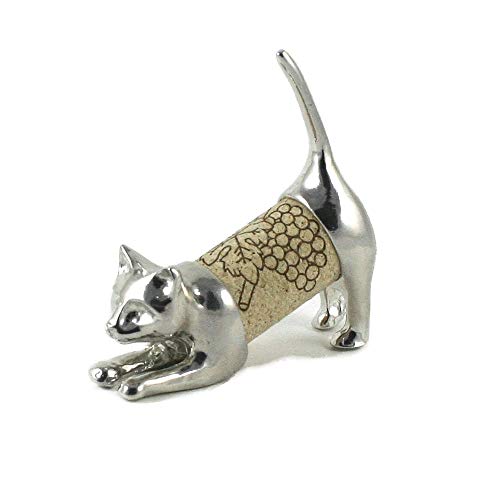 Cat Wine Cork Sculpture - Gift Boxed with Story Card - Changeable Wine Cork Display - Pewter Made in USA (Shipped from Artist Studio)