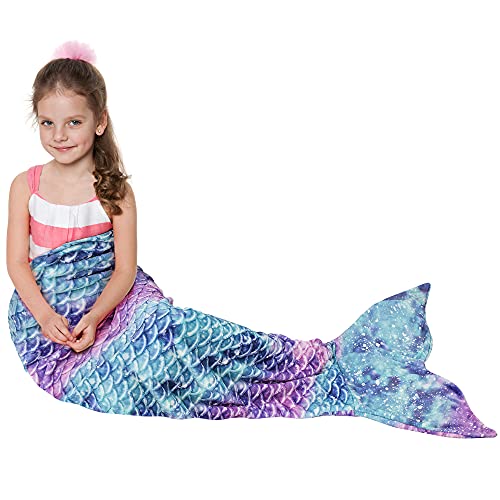 Catalonia Kids Mermaid Tail Blanket, Super Soft Plush Flannel Sleeping Snuggle Blanket for Girls, Galaxy, Fish Scale Pattern, Gift Idea