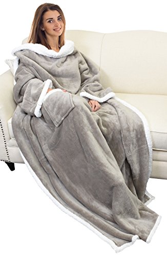 Catalonia Sherpa Wearable Blanket with Sleeves Arms, Comfy Sleeved TV Wrap Blanket, Large Snuggly Throw for Women and Men, Gift for Her