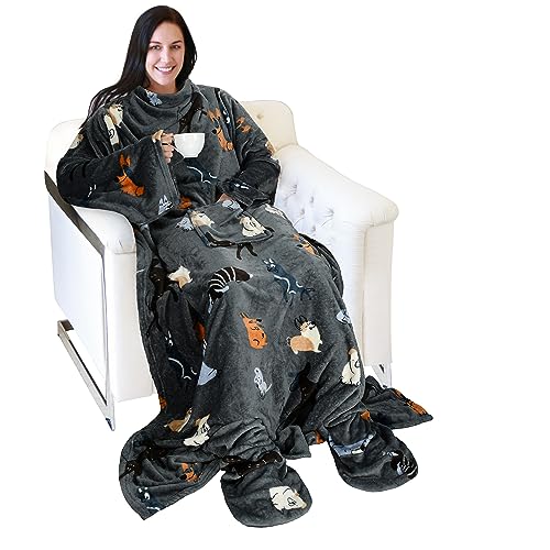 Catalonia Wearable Fleece Blanket with Sleeves and Foot Pockets