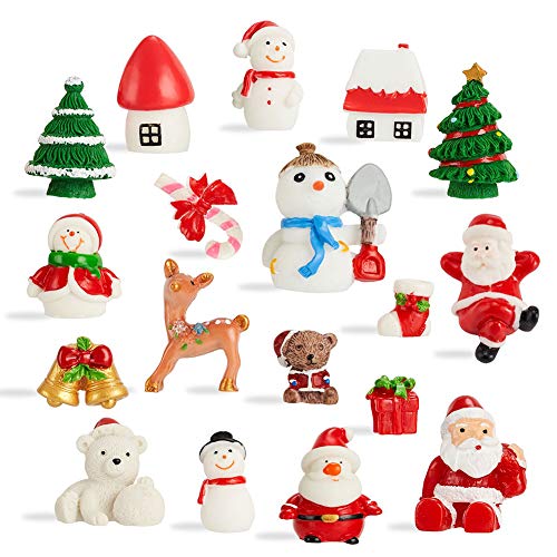 CCINEE 18PCS Christmas Miniature Figurines Ornament Kit Santa Claus Tree Resin Decoration for Fairy Garden Doll House Home Decor