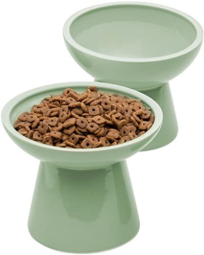 COMESOON cat bowls, upgraded 13 oz ceramic elevated cat food bowls for food  and water, raised