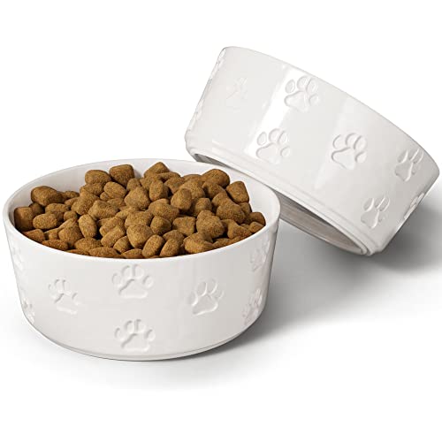 Ceramic Dog Bowl Set - Medium Sized Dog Food and Water Bowls
