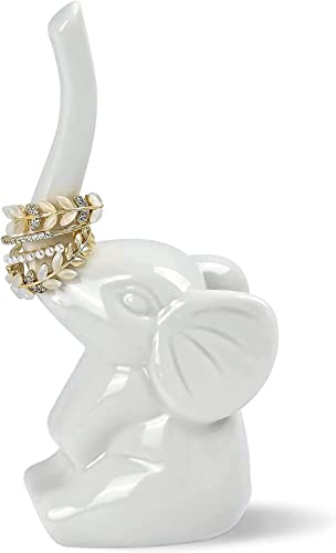 Ceramic Elephant Ring Holder and Decor Ornament: LJCA White Elephant Statue Home Decor