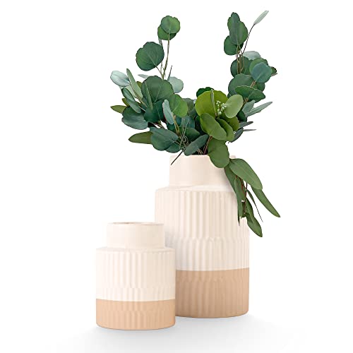 Ceramic Vase - 2 White Unique Vases Set