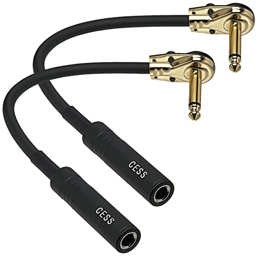 CESS-233 Thin Plug Right Angle Guitar Adapter Save Place, 1/4 TS Female to Male Extension Cord, 2 Pack