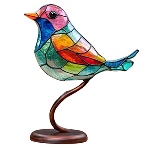 Charming Stained Birds On Branch Desktop Ornaments