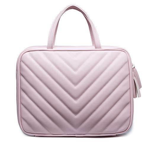 Chevron Leather Toiletry Travel Bag - Dusty Pink