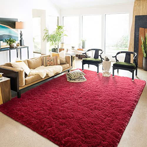 Chicrug Wine Red Fluffy Area Rugs