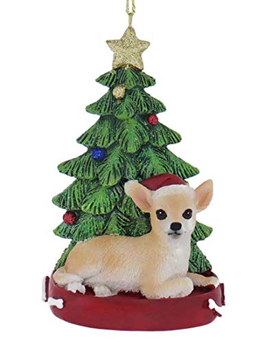 Chihuahua Ornament with Tree and Lights
