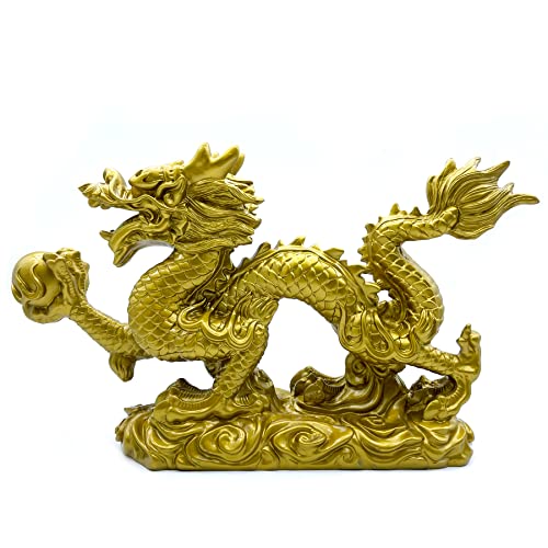 Chinese Gold Dragon Statue Feng Shui Decor