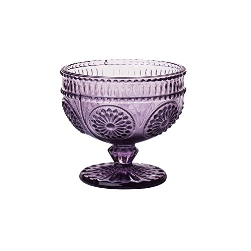 CHOOLD Vintage Flower Embossed Glass Footed Dessert Bowl