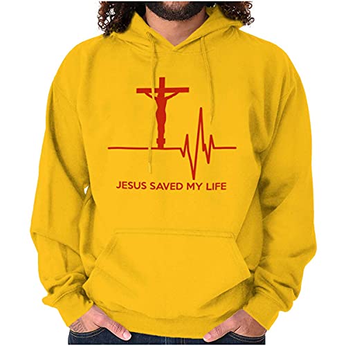 Christian Strong Jesus Saved My Life Crucifix Hoodie Sweatshirt Women Men Gold