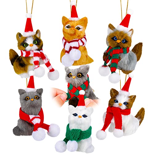 Christmas Cat Ornaments with Scarfs and Santa Hats