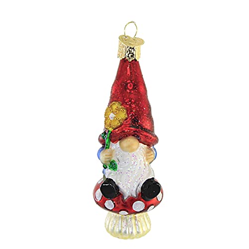 Christmas Garden Gnome Glass Blown Ornament