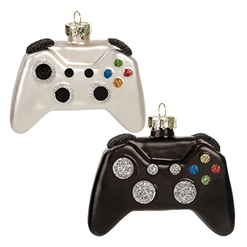 Christmas Glass Video Game Controller Ornament Christmas Tree Blown Decoration Black and White 2-Pieces Set