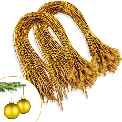 Christmas Ornament String Hangers - 200pcs Gold Ribbon Hooks