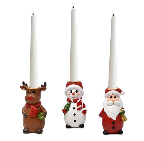 Christmas Taper Candle Holders Set of 3 - Festive Table Decorations