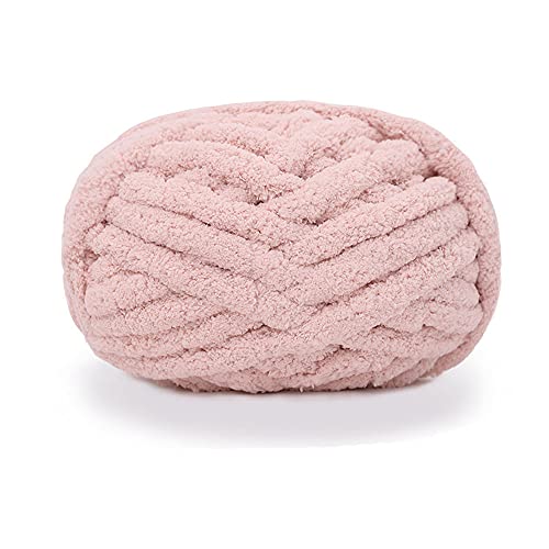 Chunky Knit Chenille Yarn for Hand Knitting Blankets, Super Soft Big Jumbo Blanket Yarn (Light Pink)