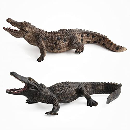 CiCy Simulated Crocodiles Model Realistic Alligator Figurines Plastic Crocodile Wildlife World Safari Animals Figures Cake Toppers for Collection Science Educational Toy, Brown,black