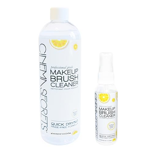 CINEMA SECRETS Professional Makeup Brush Cleaner - 16oz Lemon Scent with 2 oz Spray