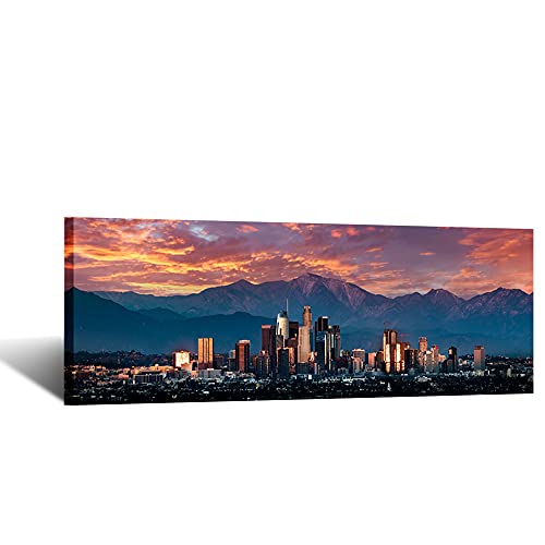 Cityscape Canvas Wall Art California Hollywood in Sunrise Poster Artwork Canvas Prints USA Famous Landmark Art Wall Decor Downtown Los Angeles Skyline Picture Painting for Bedroom Decor 20x55inch