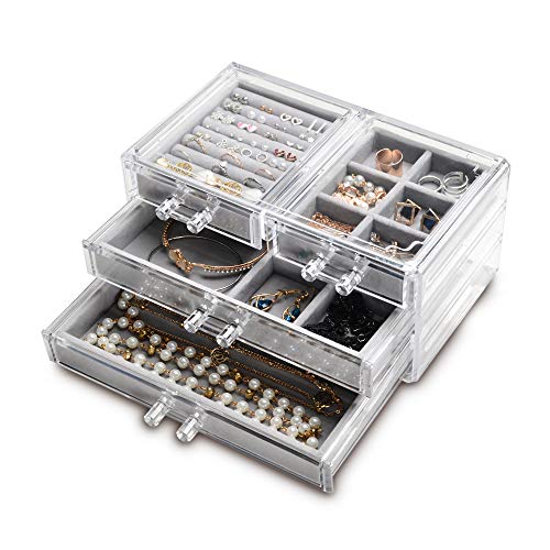 Clear Acrylic Jewelry Organizer with 4 Drawers for Women Girls