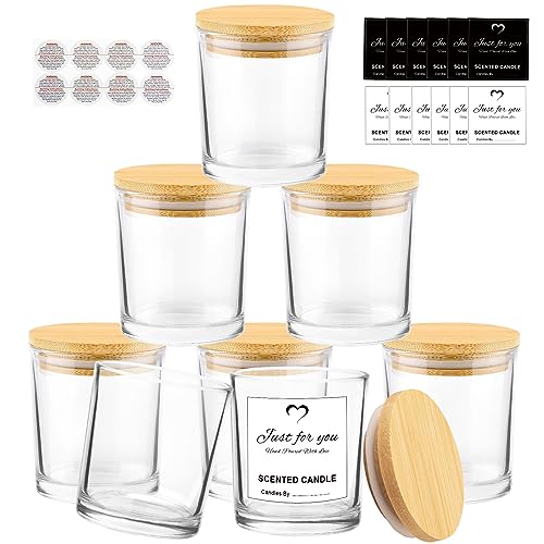 Aminigram 12 Pack, 10 oz Black Candle Jars with Bamboo Lids and Sticky  Labels