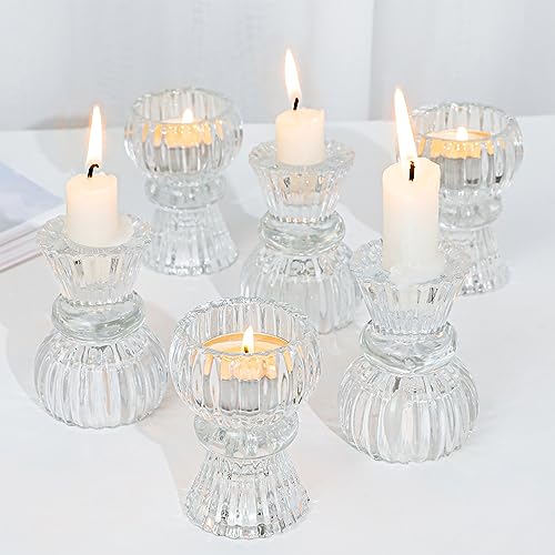 Clear Glass Candlestick Holders Set
