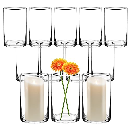 Clear Glass Cylinder Vase Set - 12 Pack, 6 Inch Tall