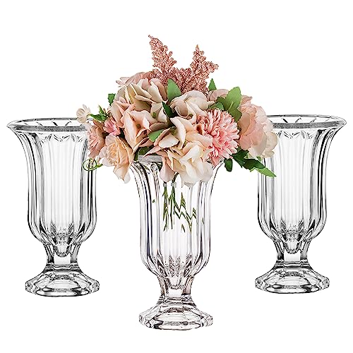 Clear Glass Footed Pedestal Vases for Centerpieces, 3pcs