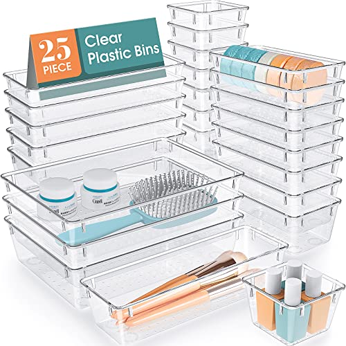 Clear Plastic Drawer Organizer Set - 25 PCS
