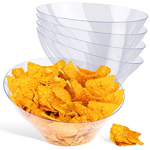 Prestee 12 Clear Plastic Serving Bowls for Parties | 64 Oz. | Oval  Disposable Serving Bowls | Clear Chip Bowls | Party Snack Bowls | Plastic  Candy