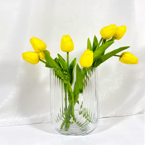Clear Ribbed Glass Flower Vase